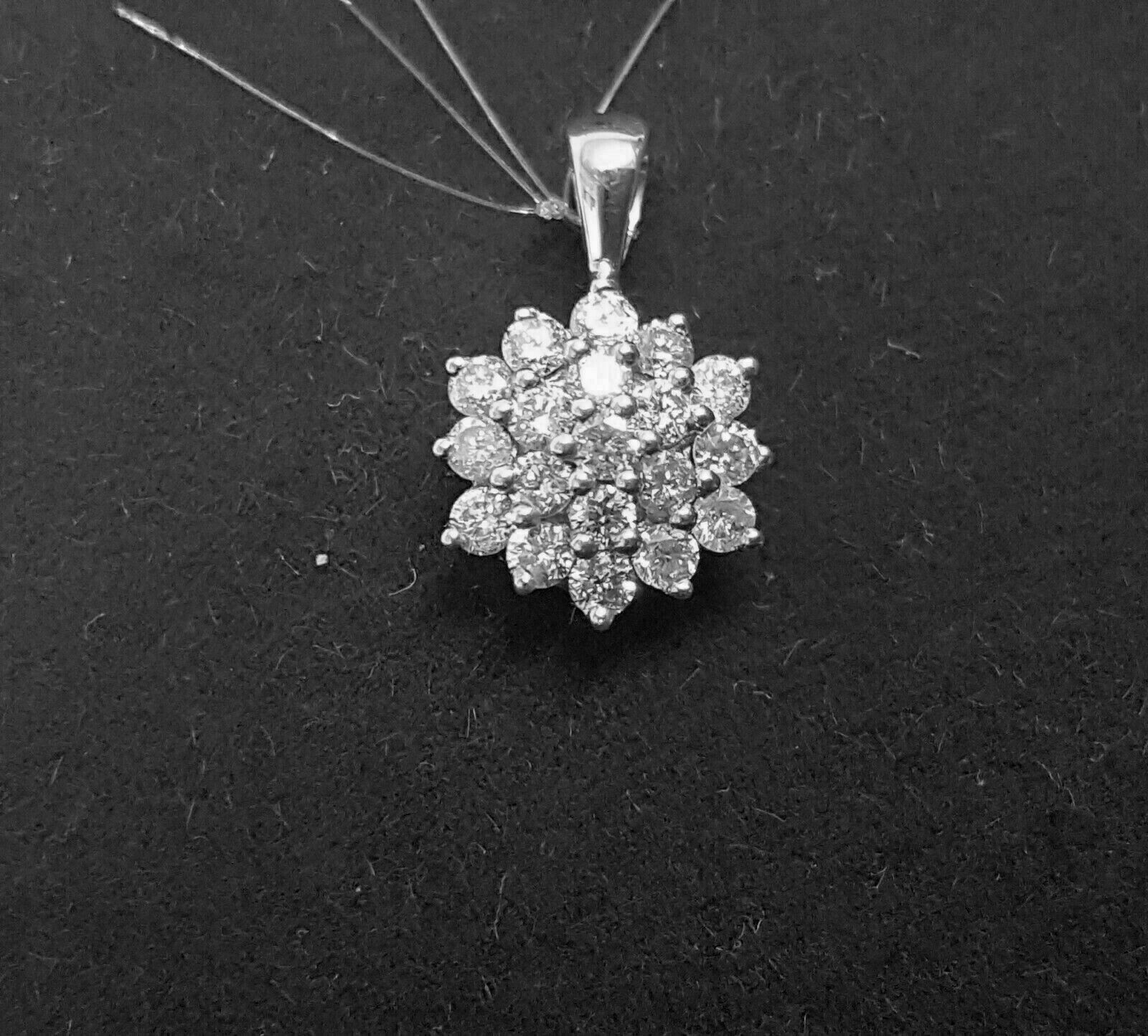 0.75Ct Simulated Diamond Cluster Pendant Necklace 10k White Gold Plated Silver