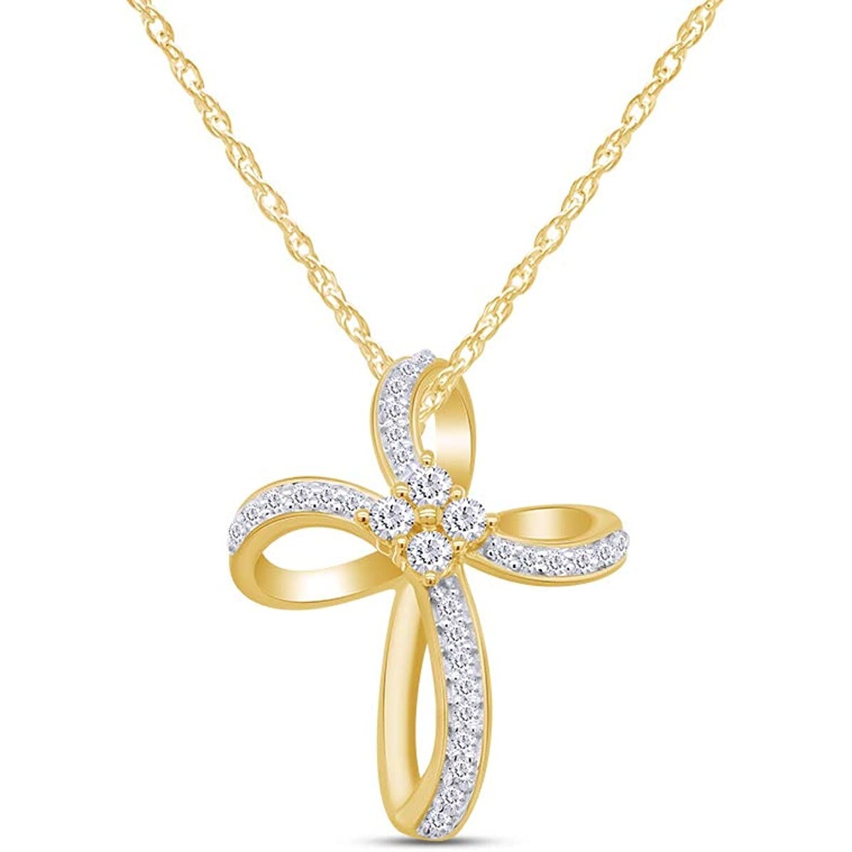 Loop Infinity Cross Pendant Necklace Simulated Diamond Sterling Silver 925