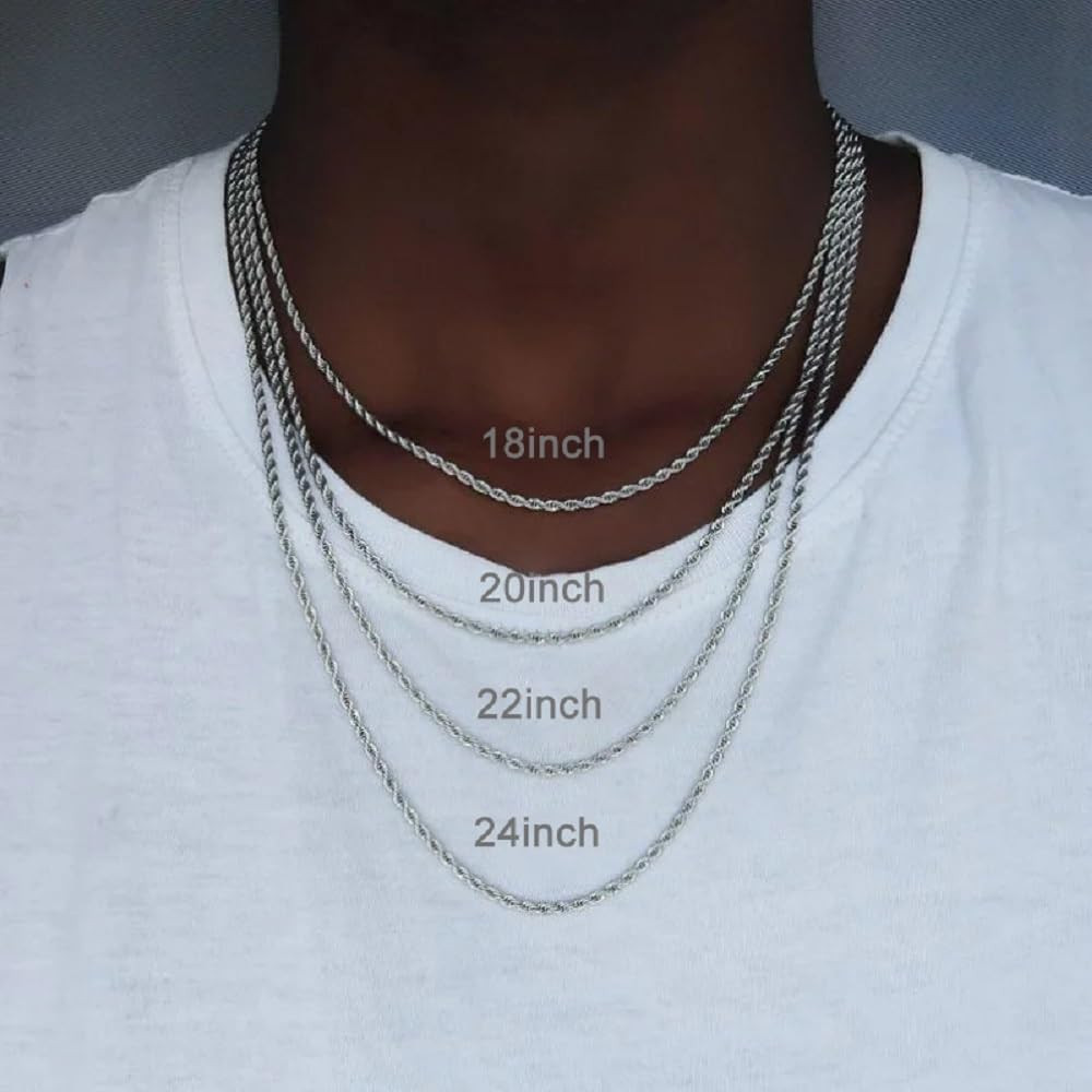 Stainless Steel Chain 925 Silver Rope Chains 3-5Mm Twist Rope Necklace 14-30 Inc