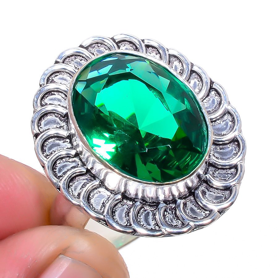 Tsavorite Quartz Gemstone 925 Silver Plated Jewelry Ring s.9 T8677