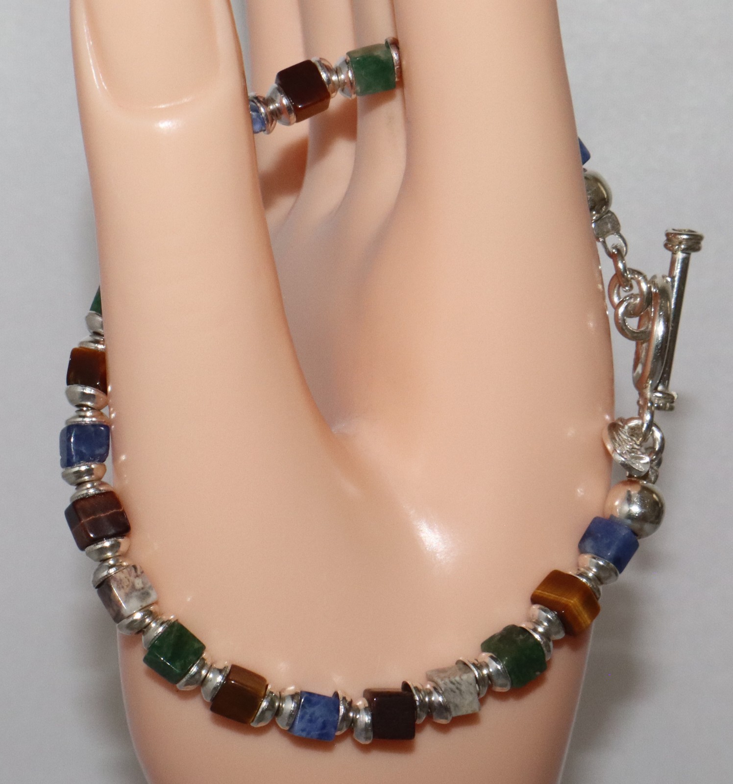 Silpada Silver Multi Stone Cube Bead Toggle Clasp Bracelet B0817 – damaged