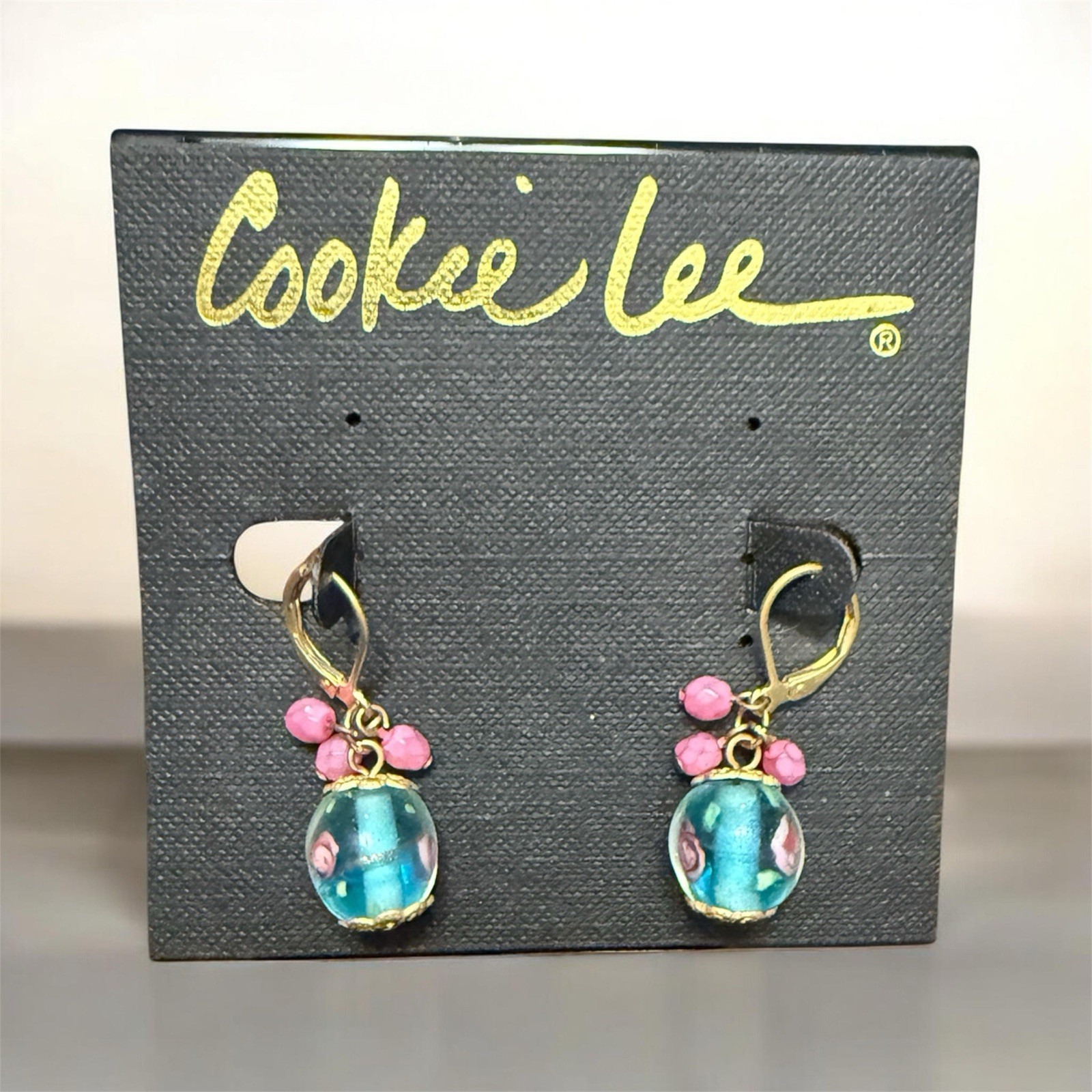 Cookie Lee Hand Art Glass Dangle Earrings