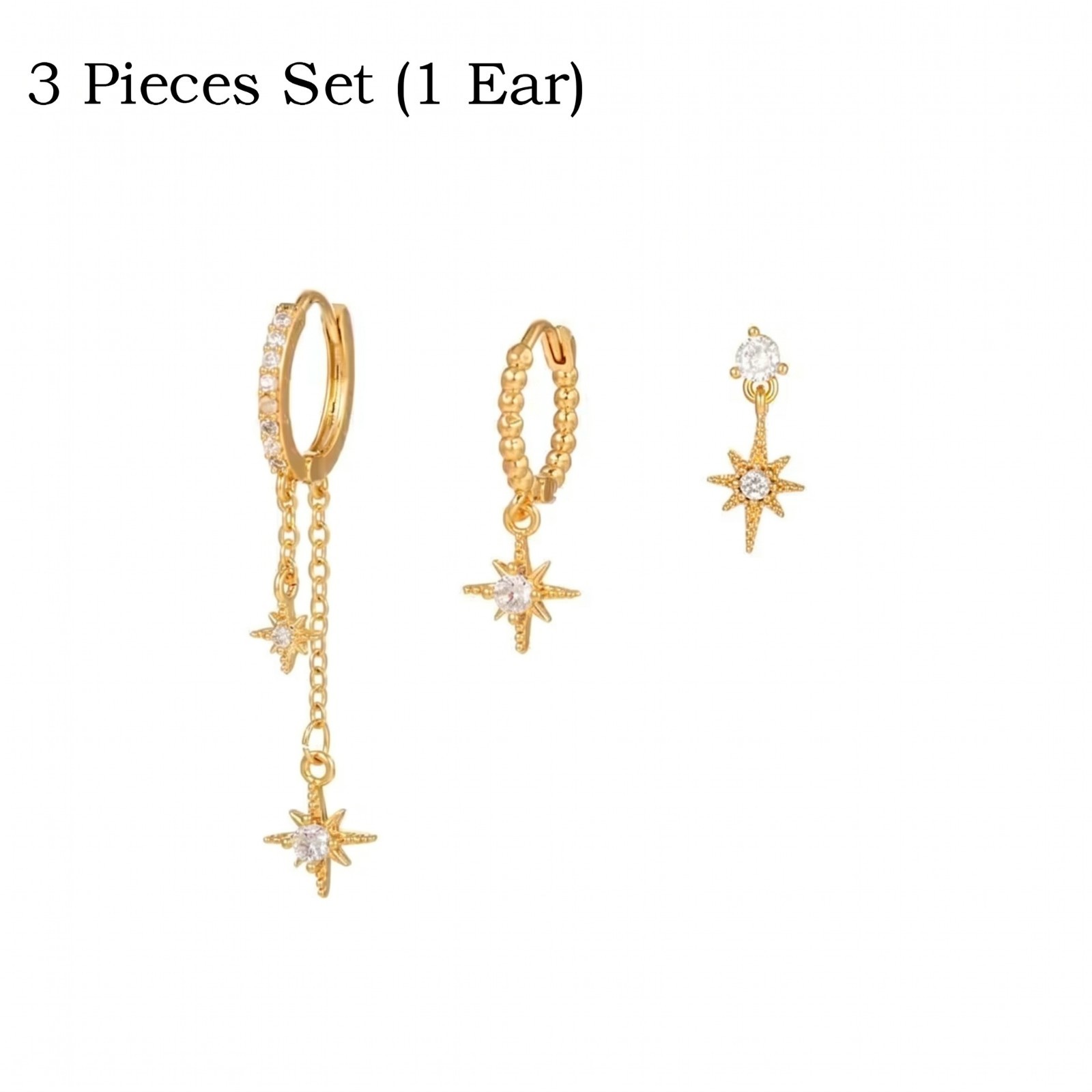 Moon Star Hoop Earrings CZ Chain Dangle Stud Gold Plated Stainless Steel Women