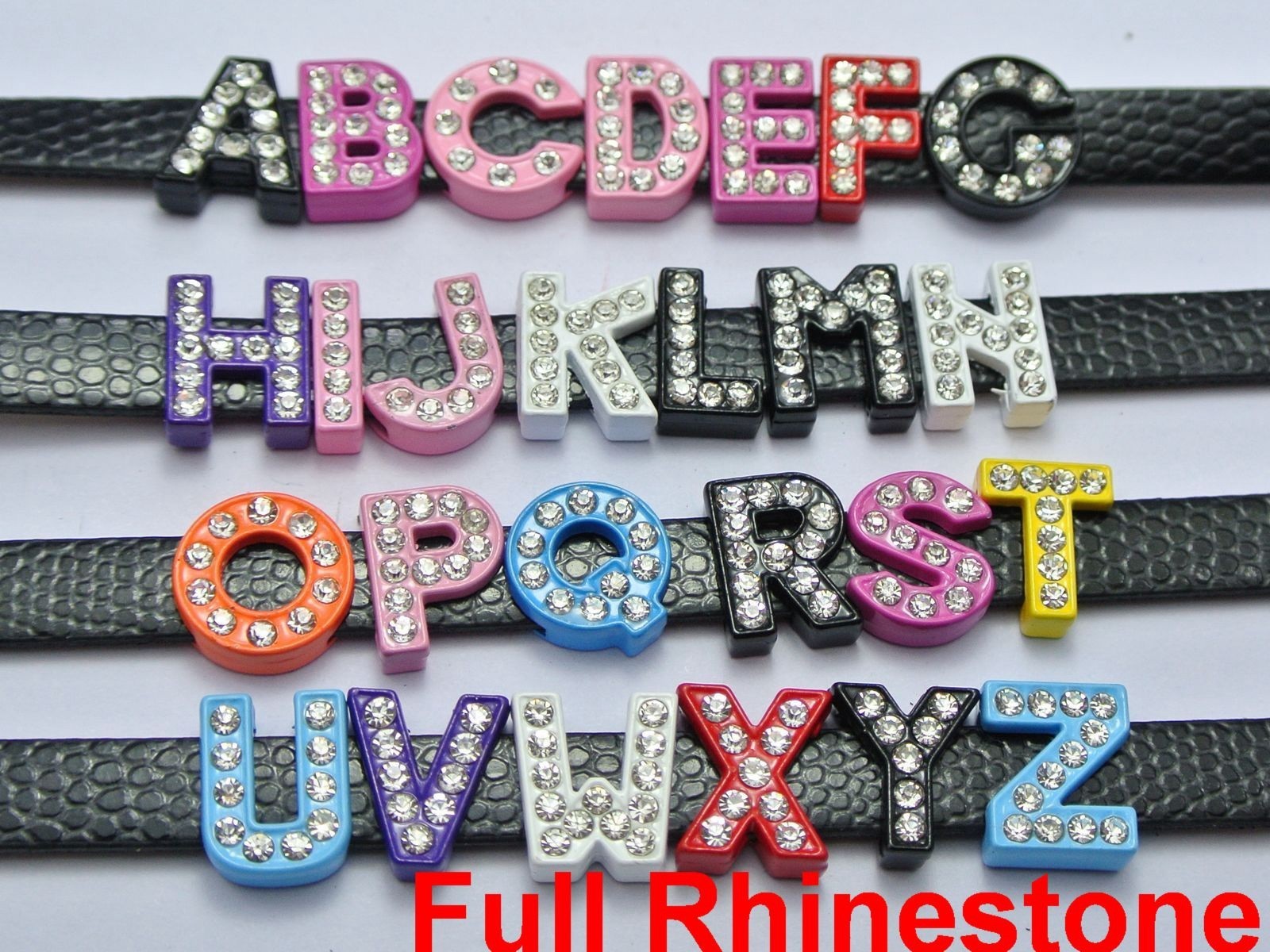 26 Alloy Full Rhinestone Alphabet Letter “A-Z” Slide Charms Fit 8mm Wristband