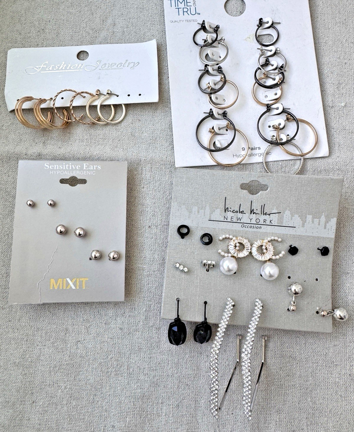 Lot 19 Pairs Earrings Studs Pierced Dangly Hot Topic Spencers GOLD SILVER tone