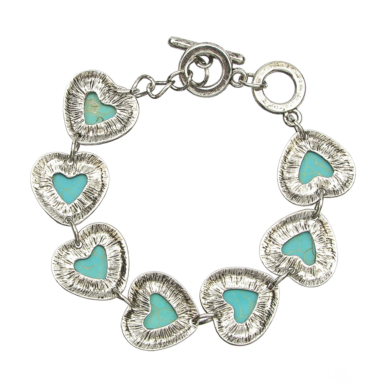 Canyon Sky Blue 8-inch Turquoise and Silver Colored Heart Link Bracelet