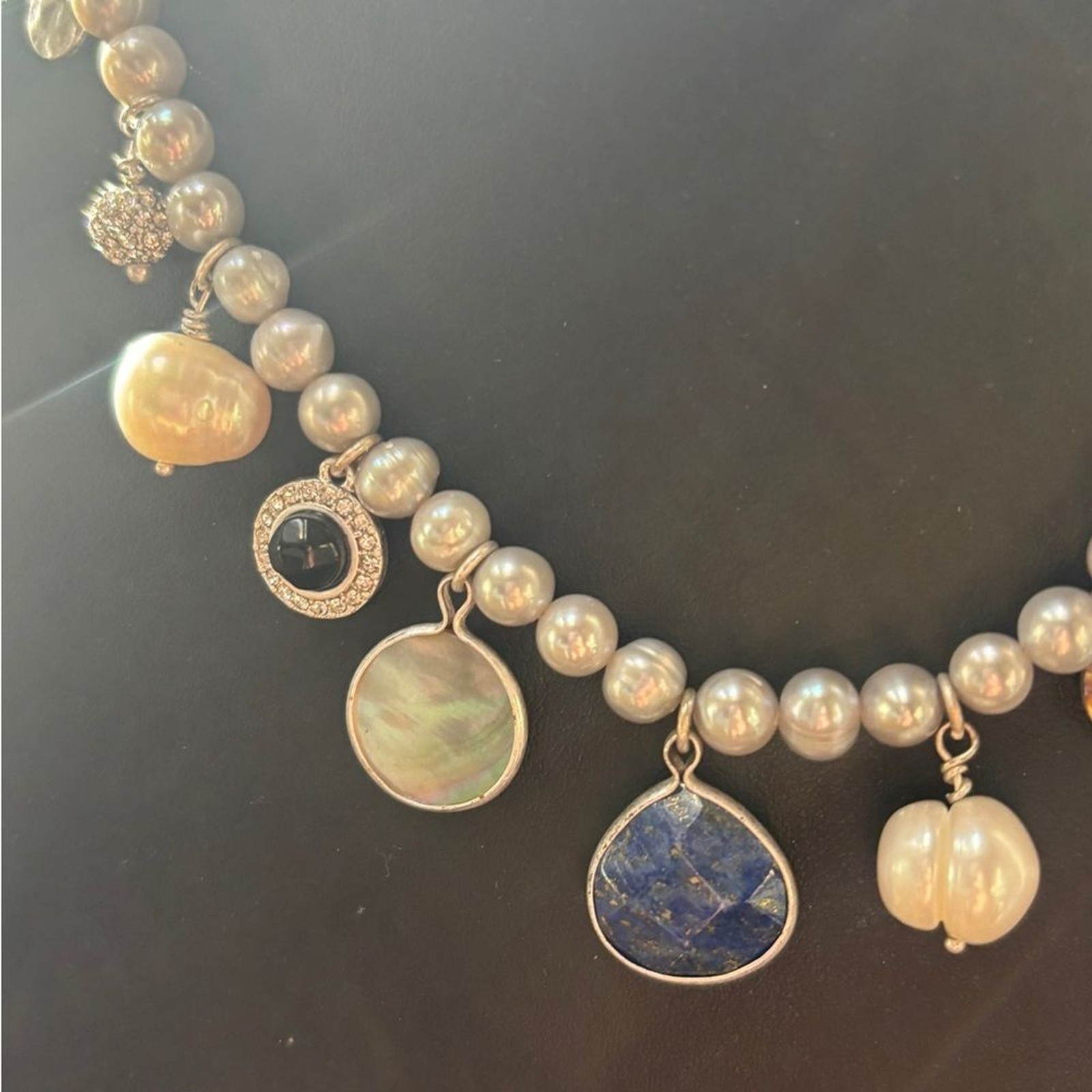 Tommy Bahama Mother of Pearl and Charm Necklace with Silver Accents NWT