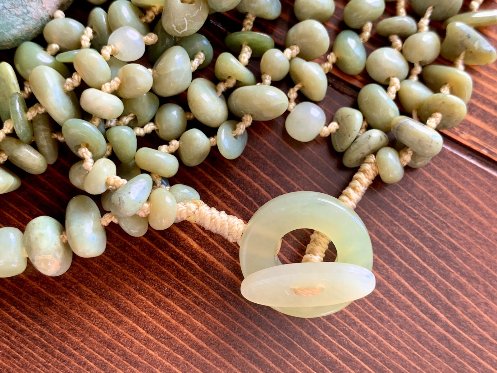 Olive Jade Beaded 20″ 4 Strand Layered Necklace Toggle New (51cm) Estate