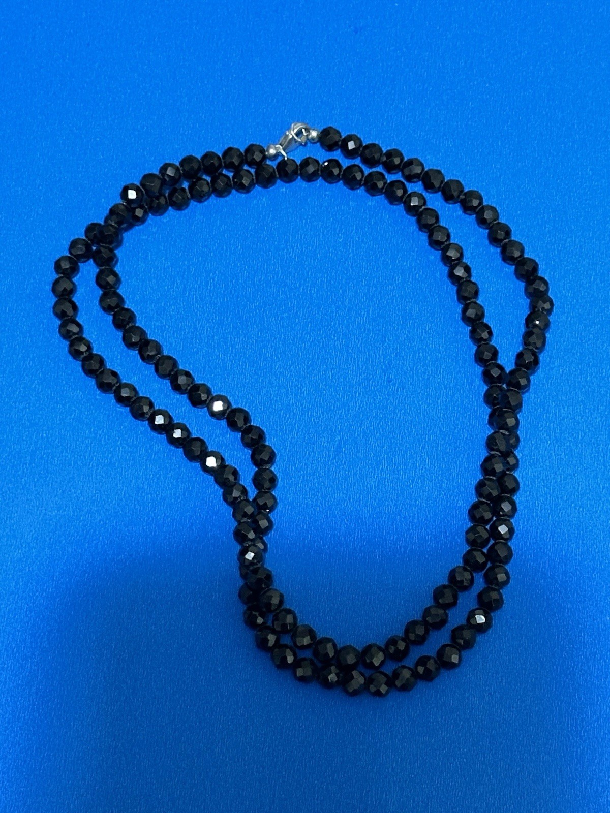 Natural Black Spinel Faceted Sparkling Beaded Necklace 30inches- 7mm- .925 clasp