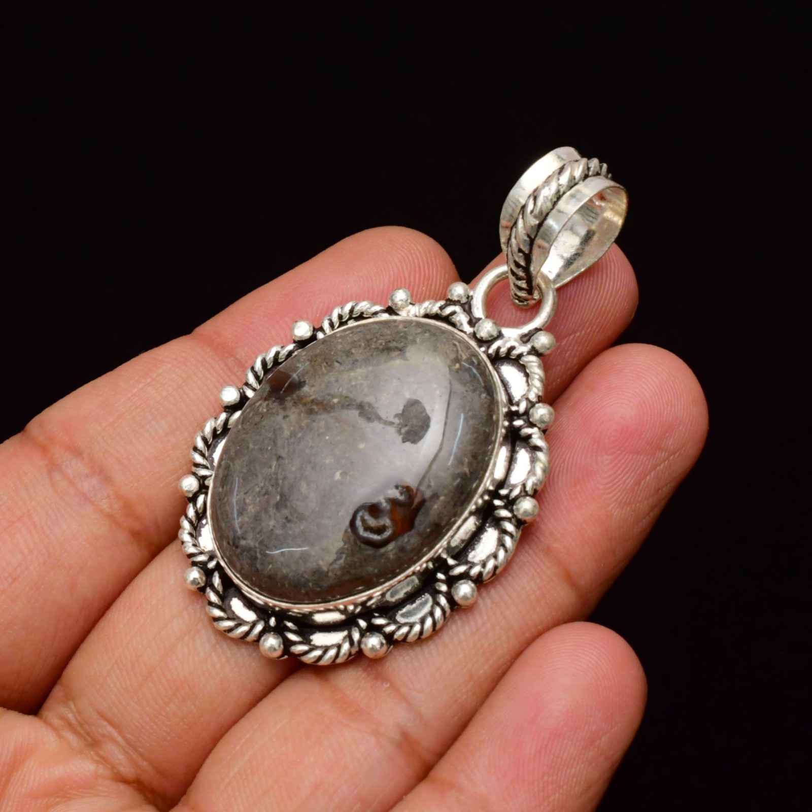 Rock Calce Gemstone Handmade 925 Sterling Silver Jewelry Pendant 2.16″