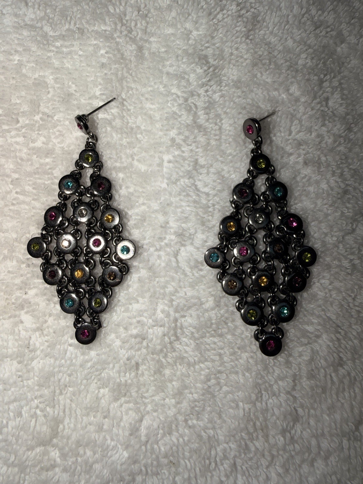 Multicolor Crystal Diamond Shape Dangle/Drop Earrings Butterfly Back Nickel-Free