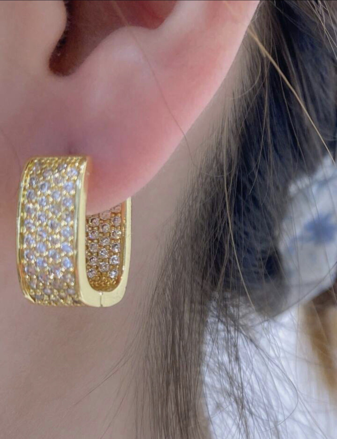 18K Gold Plated Sparkling Hoop Earrings Daily Wear