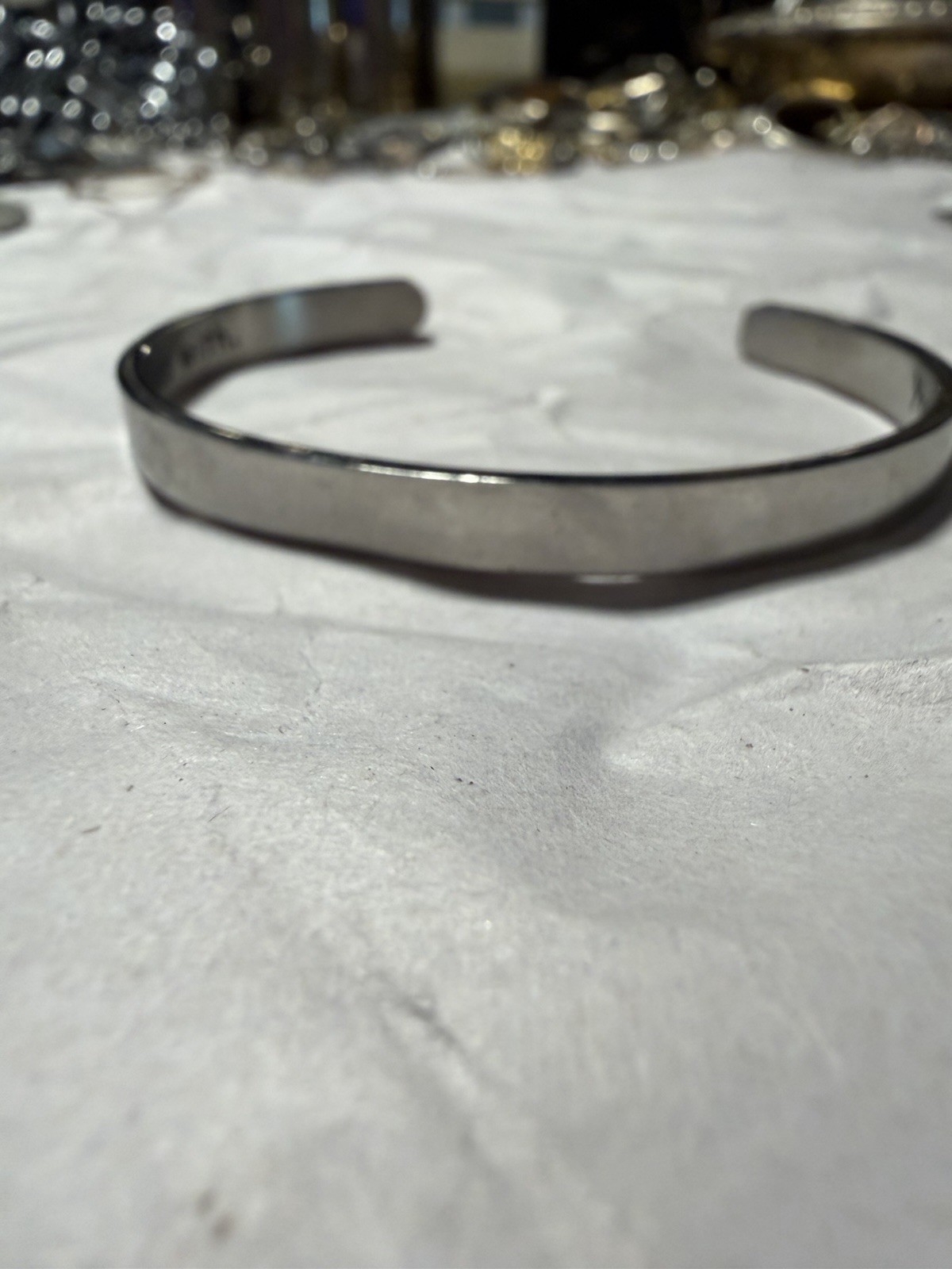 Silver Tone Metal Open Cuff Bracelet Engraved “My Favorite Bitch” No Stone