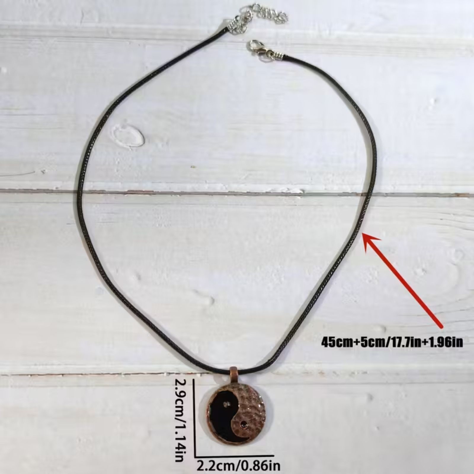 Ying Yang Charm Pendant Necklace Round Tai Chi Boho Chinese Amulet 2-Tone Vintge