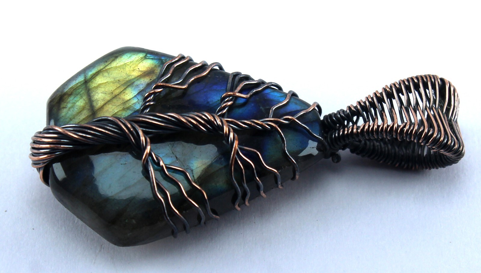 Wonderfully Unique Designed Labradorite Wire Wrapped Handcrafted Copper Pendant
