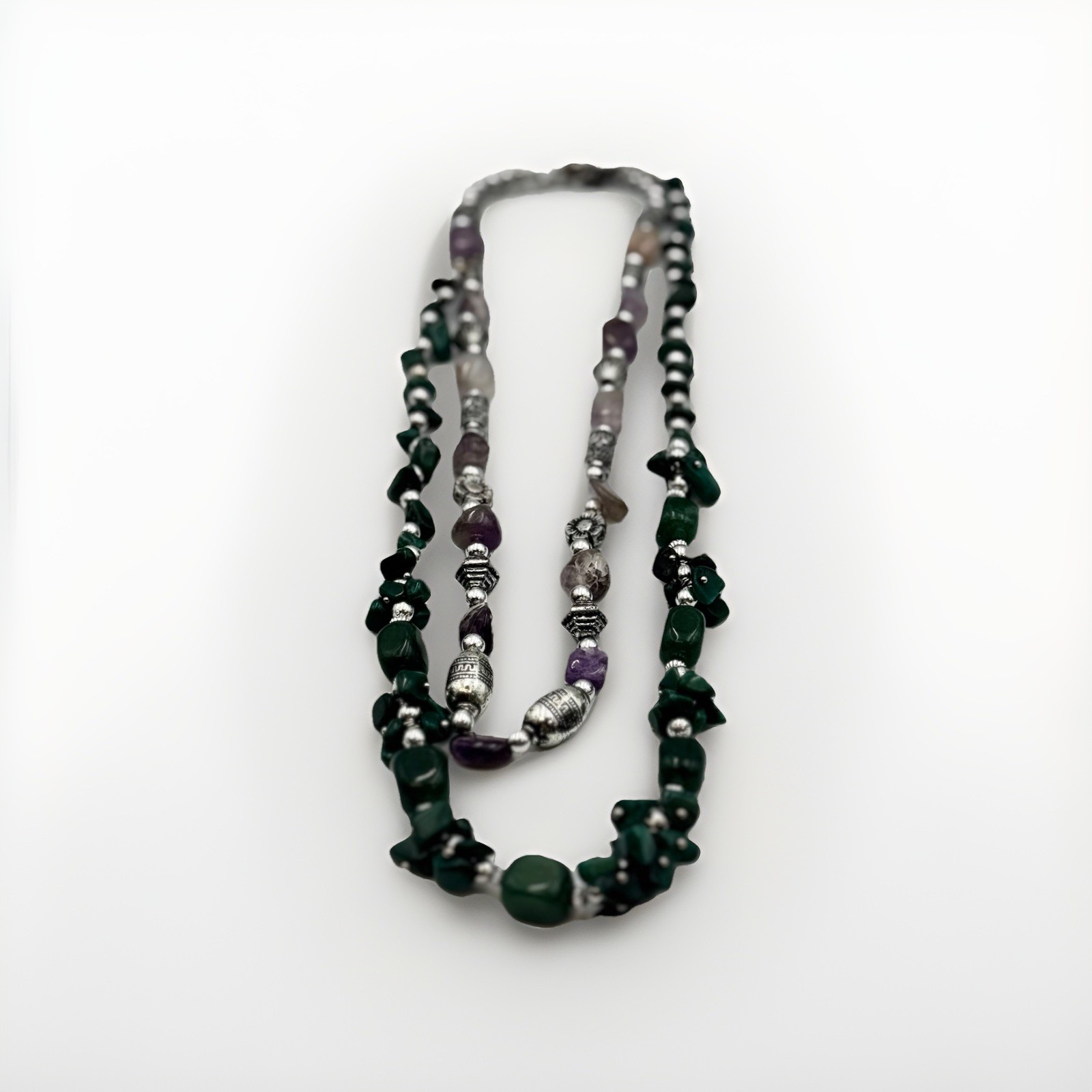 Unique Purple and Green SET OF 2 Beaded w/ Stones Adjustable Necklaces, 73.9g