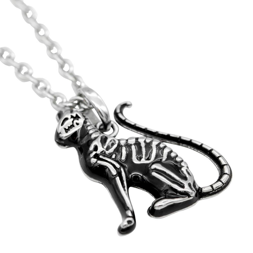 Mini Black Cat Skeleton Necklace Feral Bones Pendant Stainless Steel By Controse