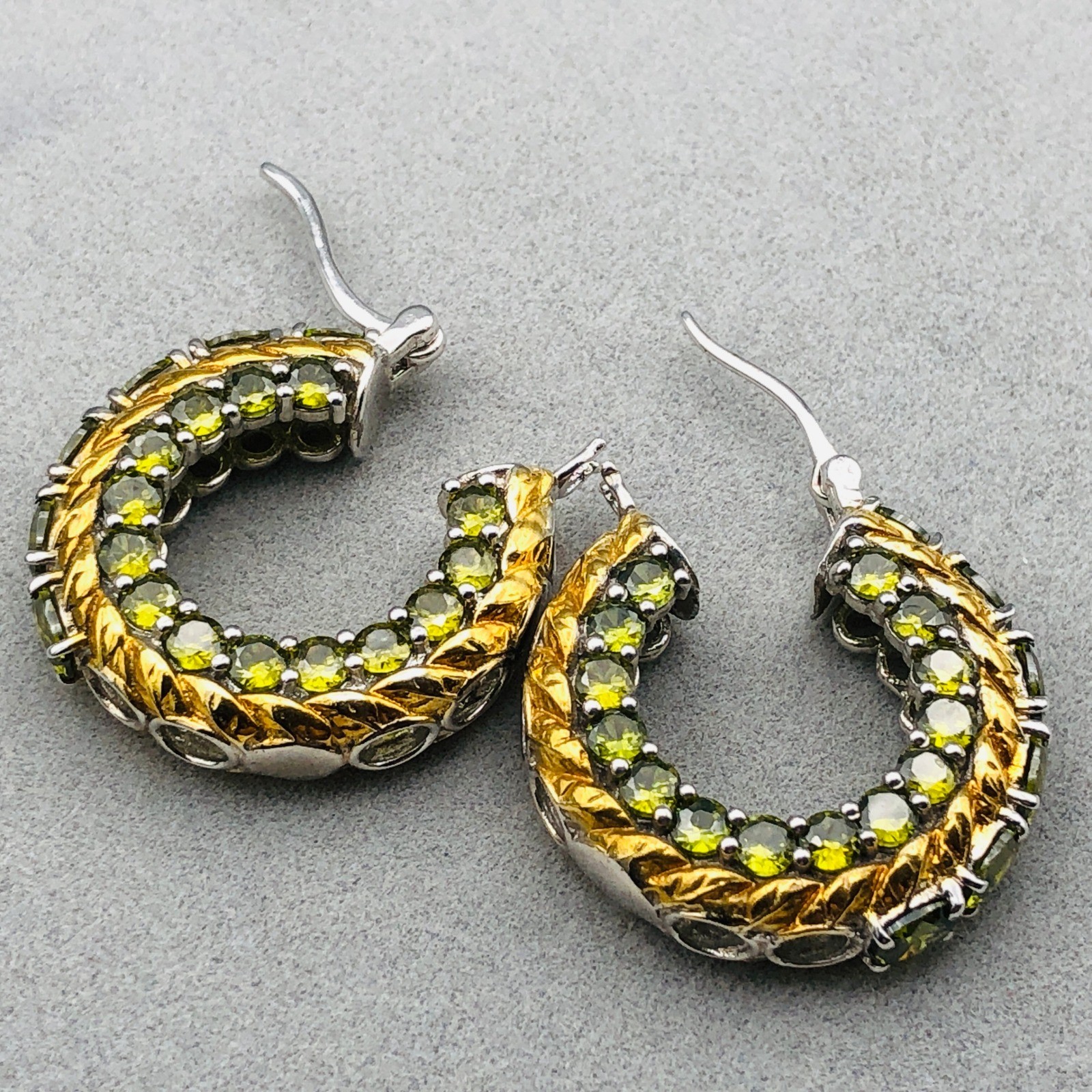 Karis Hoop Earrings Simulated Peridot Green Gold Tone Silver Tone Mixed Metal