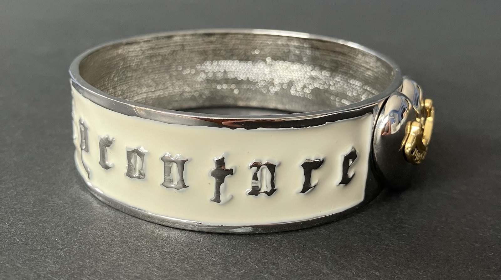 Vintage Y2K Juicy Couture Silver White/Cream Enamel Heart Bangle Bracelet