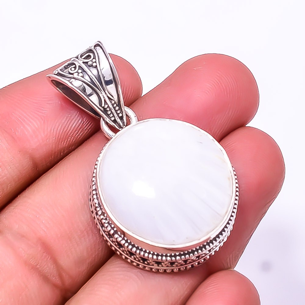 White Scolecite Fine Art 925 Sterling Silver Pendant 1.64″ P6, Christmas Gift