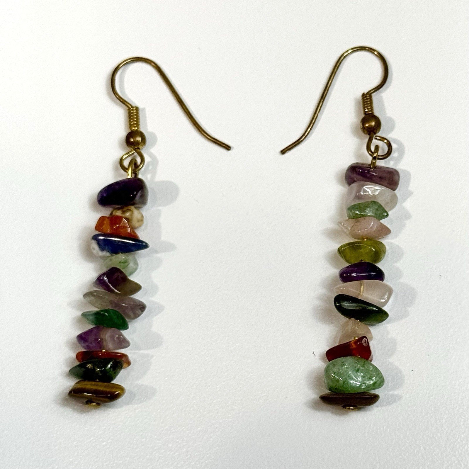 Chip Bead Necklace and Dangle Earrings Set Multi Color Glossy Boho Long Layering