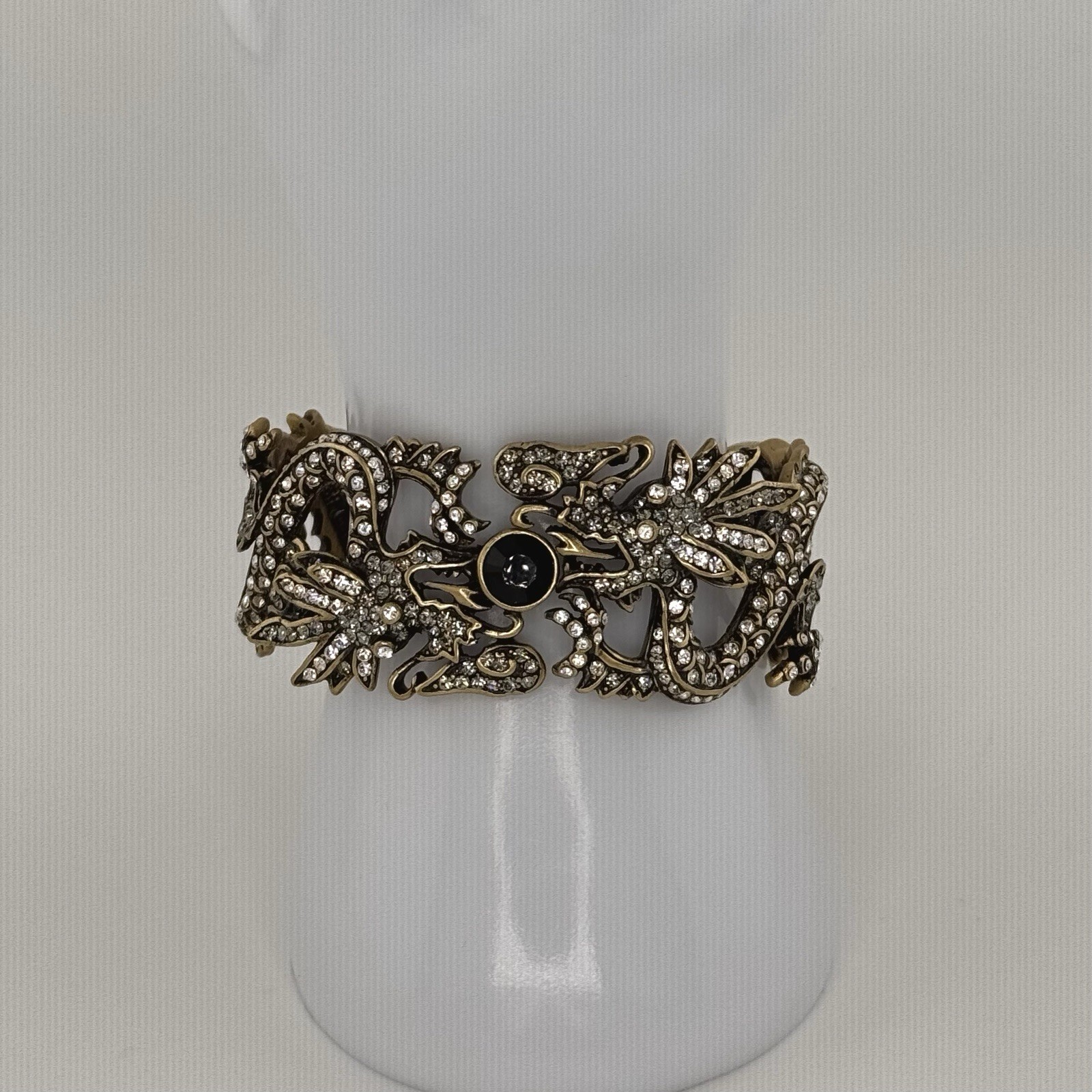 Rare Dragons Heidi Daus Signed Hinge Cuff Bracelet w/ White+Black Swarovski Gems