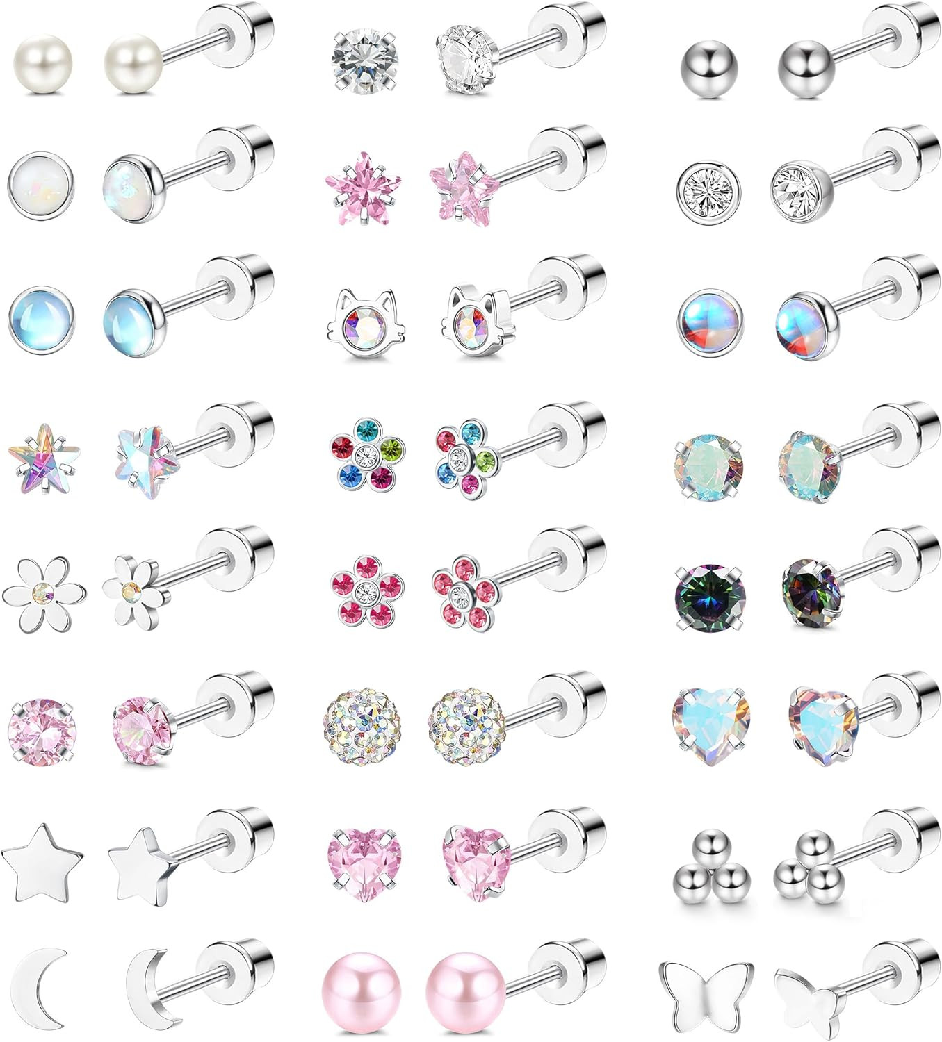 SAILIMUE 24 Pairs Hypoallergenic Screw Back Earrings