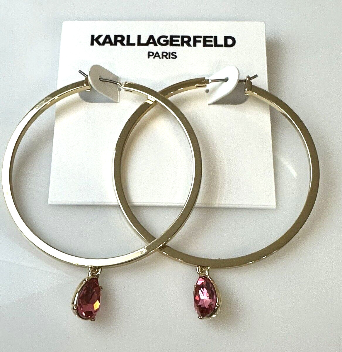 Karl Lagerfeld Paris Gold-Tone Pink Crystal Charm Hoop Earrings $45