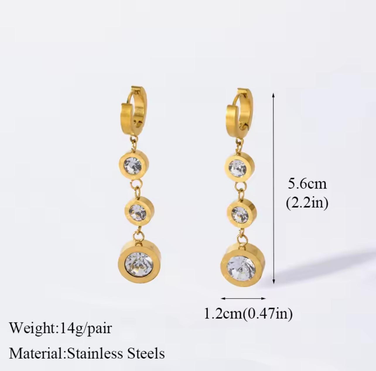 Gold Tone Stainless Steel Cubic Zirconia Huggee Hoop Drop Earrings Women