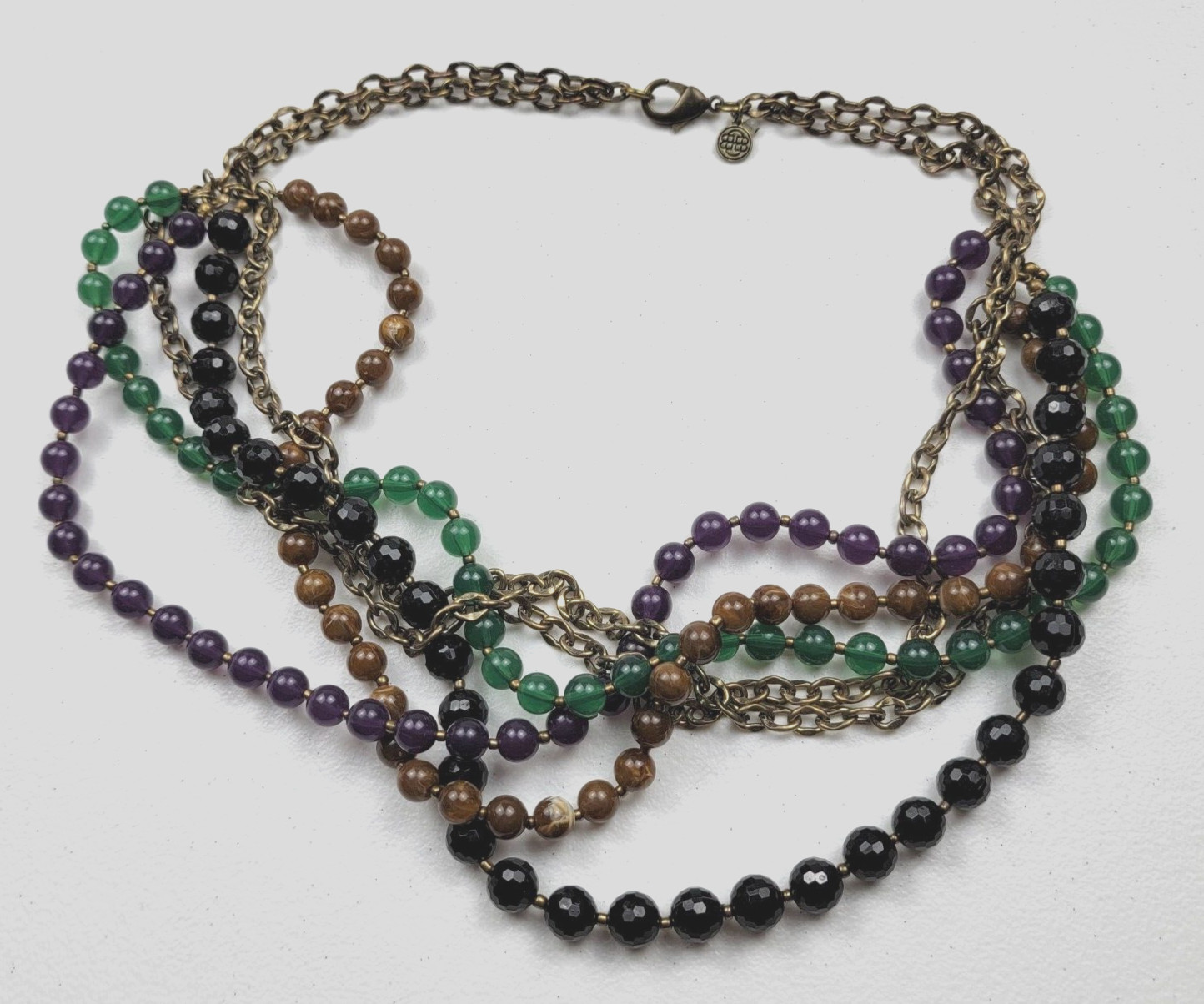 Bill Blass Multi Chain Multicolor Lucite Bead Statement Necklace 29″ Brass Tone
