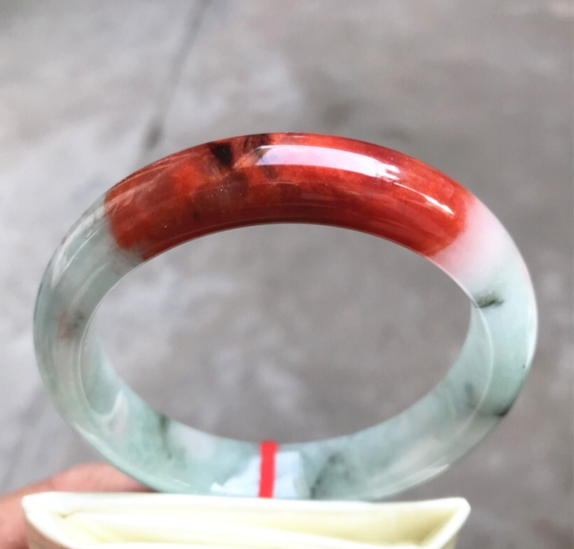 58.6MM Myanmar Natural Icy Green Red Jadeite Jade Bracelet Emerald Jade Bracelet