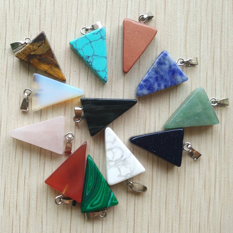 Wholesale 50pcs Triangle Natural Mixed Stone Pendants 15x25mm for Jewelry Making