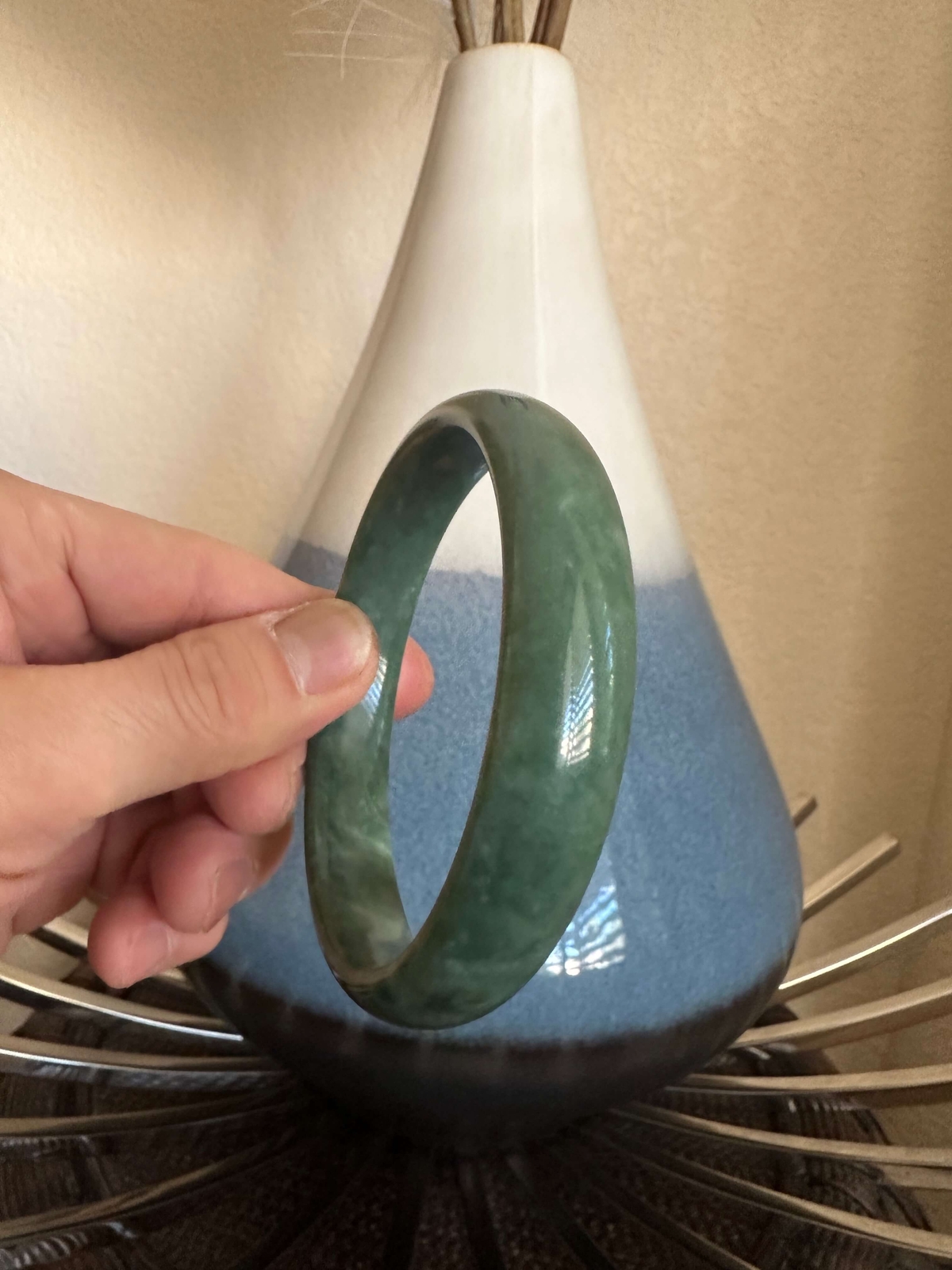 Gorgeous Dark Green Real Jade Bracelet Bangle Wealth Good Fortune Good Luck 65mm