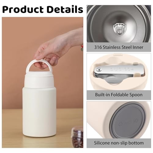 Thermo for Hot & Cold Food, 25oz Insulated Food Jar with Handle White-25oz