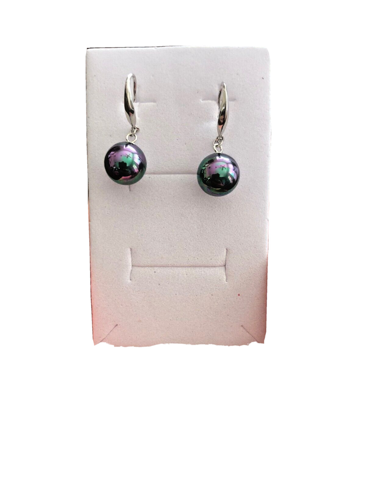 Women 925 Sterling Silver 10mm Peacock Tahitian Shell Pearl Drop Dangle Earrings