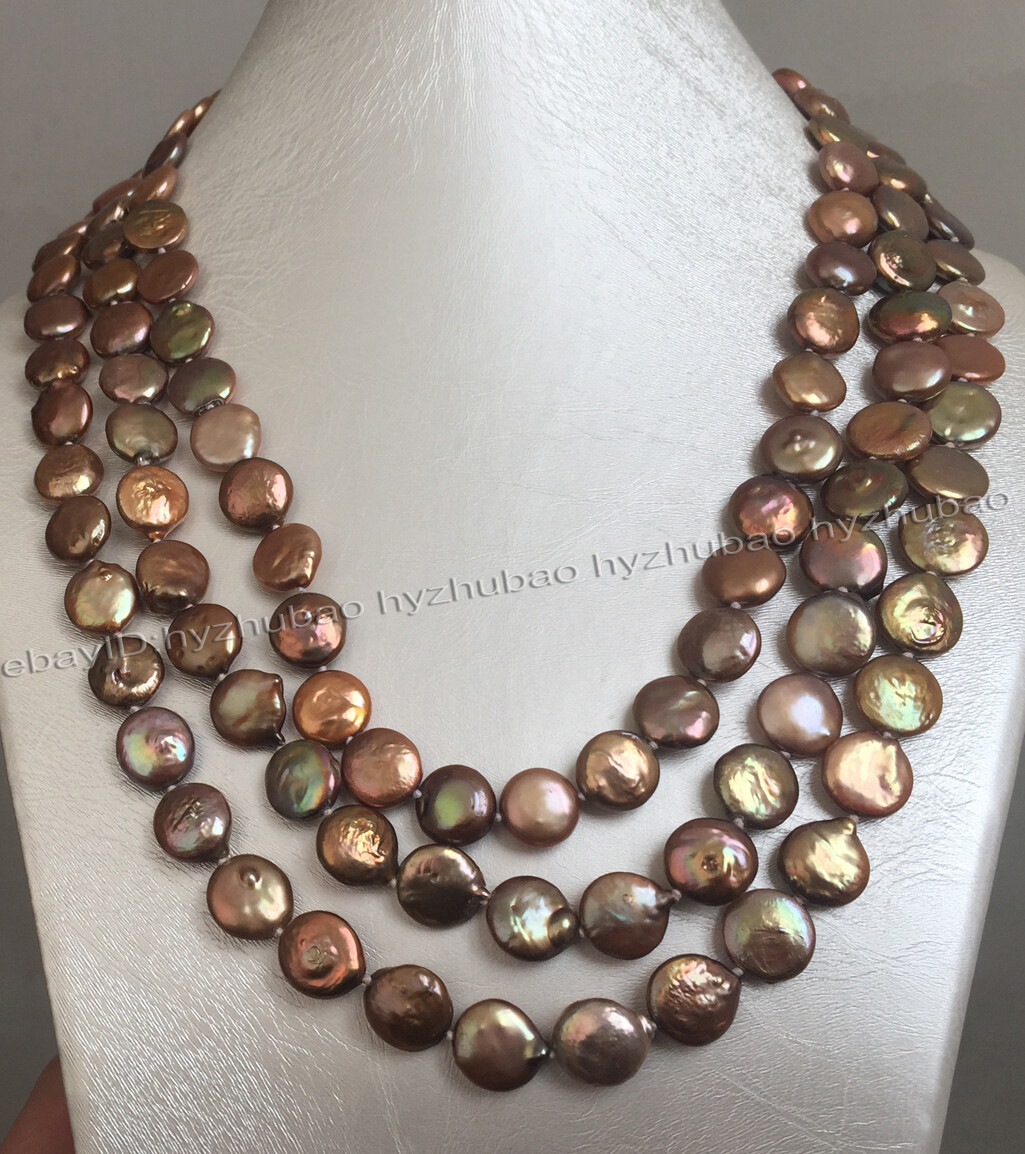 16″ 18″ 25″ 36″ 50″ 100″ 11-12mm Genuine Chocolate Pearl Coin Beads Necklace AA+