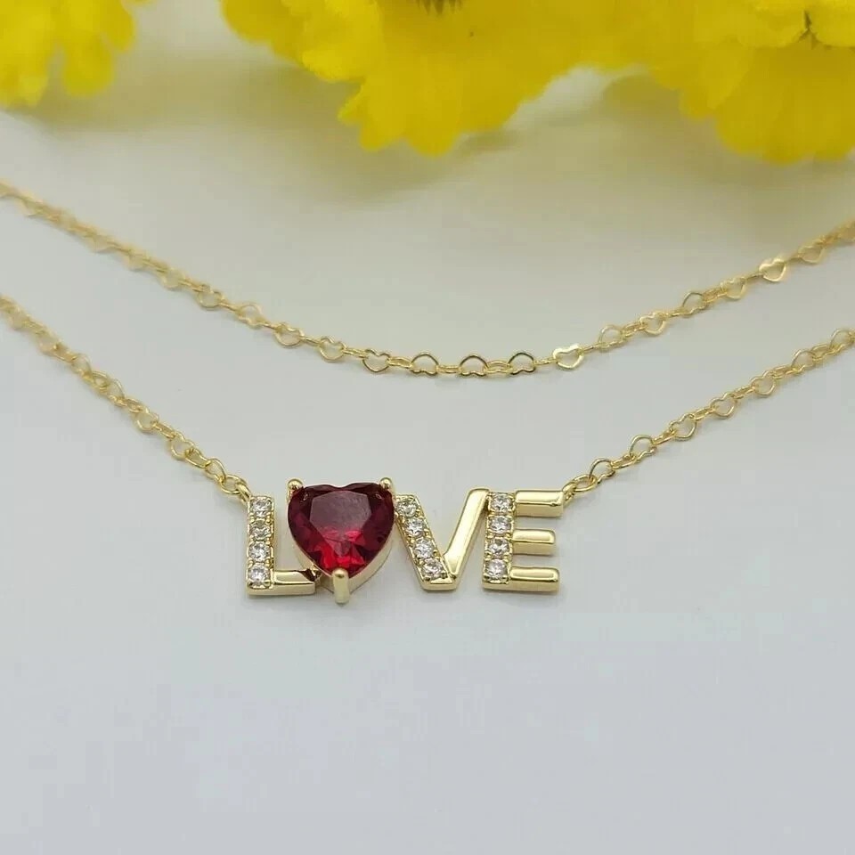 Love Letter Pendant In 14k Yellow Gold Plated 2Ct Heart Cut Simulated Red Ruby