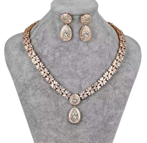 18k Gold Plated Necklace Earrings Set made w Swarovski Crystal Bridal Jewelry