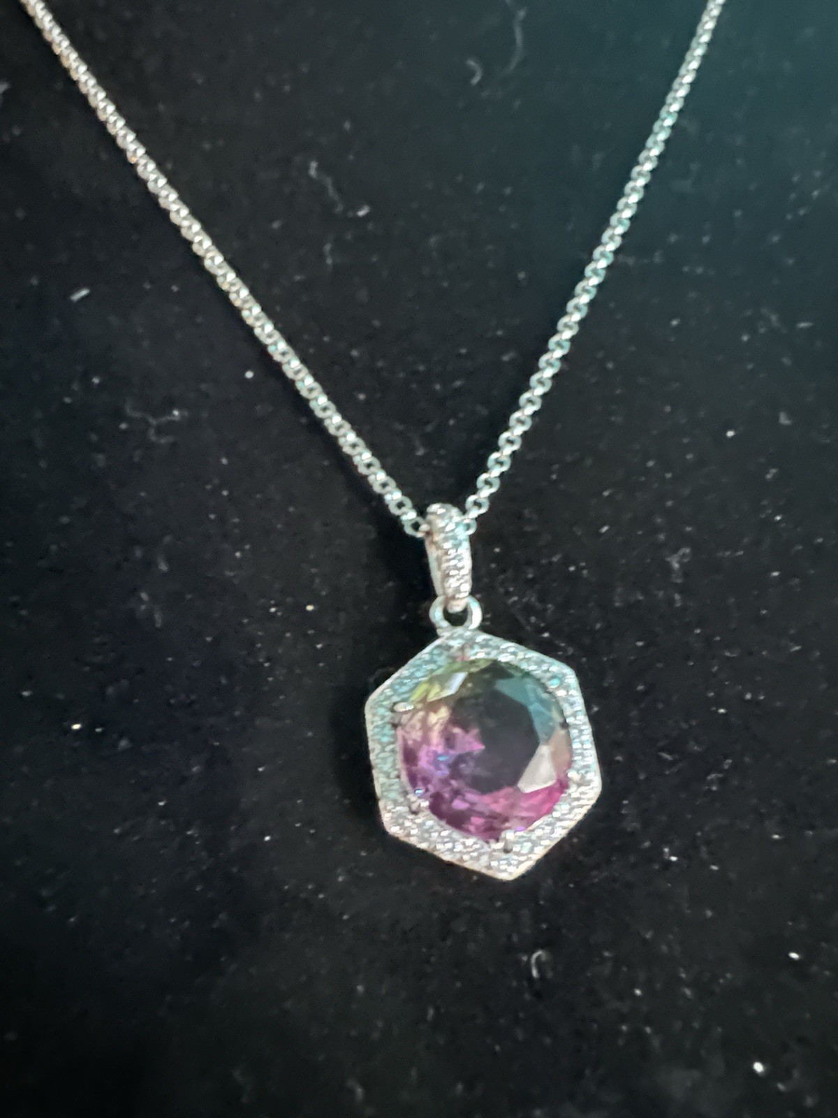 Bomb Party Watermelon Bi-Color Crystal Hexagon Necklace 18” Preowned