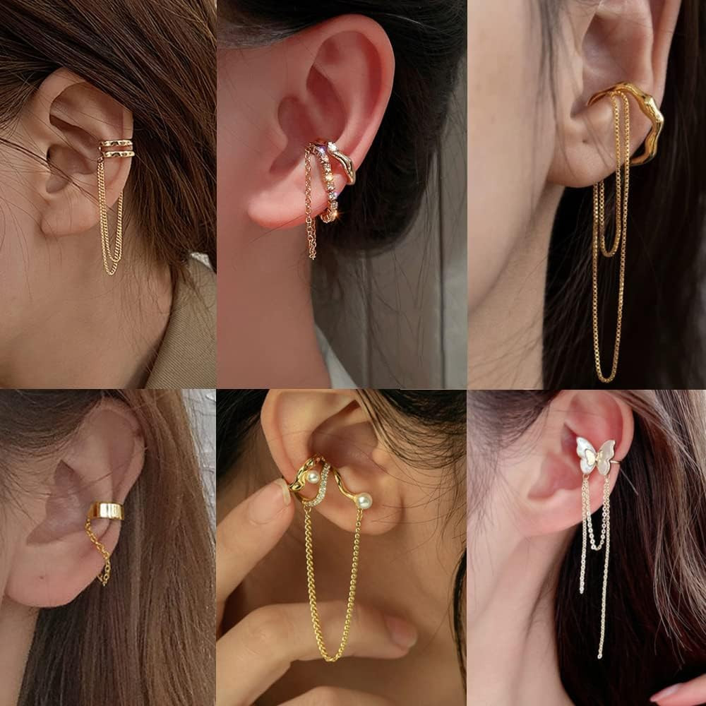 35 PCS Gold Silver Adjustable Ear Cuffs Earrings for Women Non-Piercing Cartilag