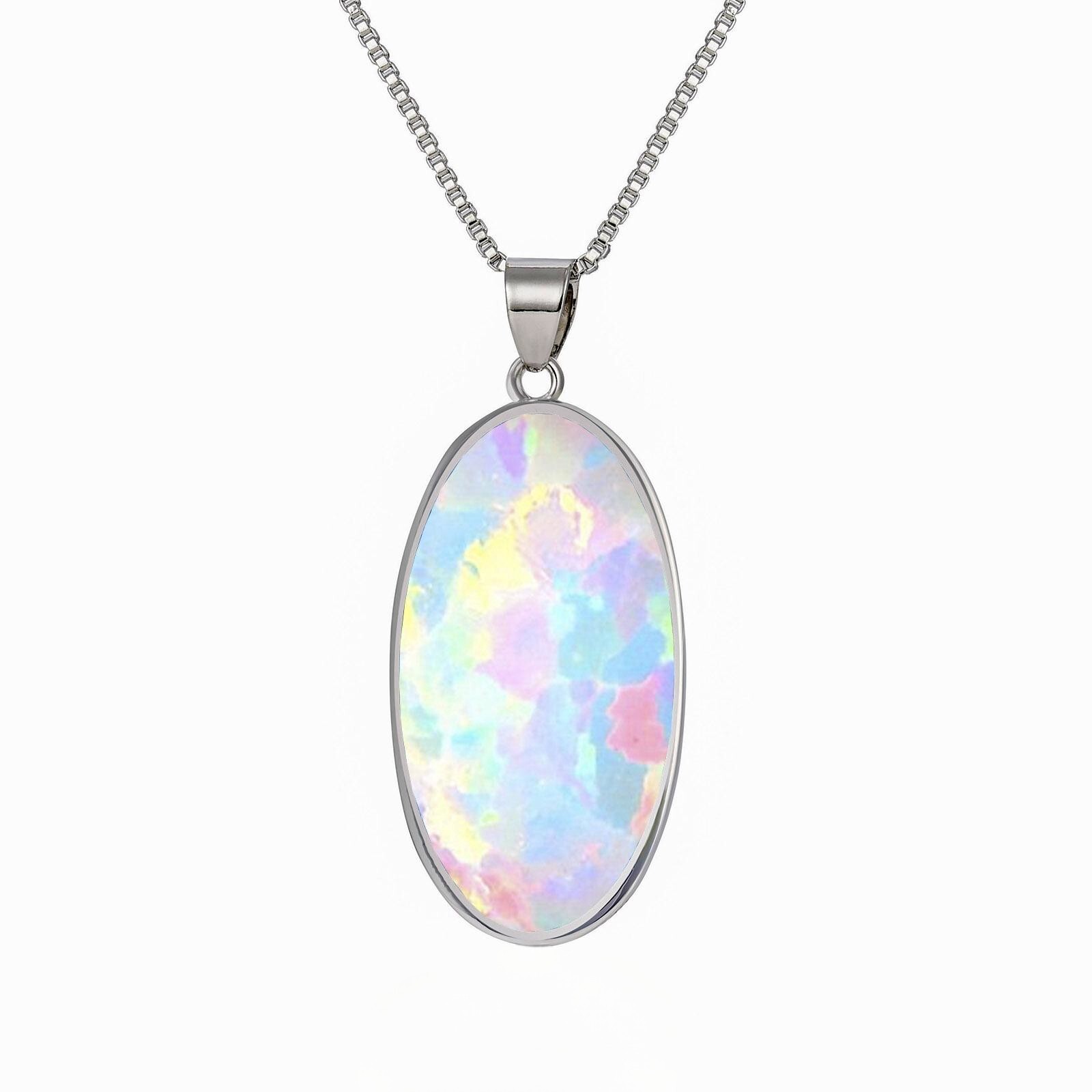 Hawaii White Fire Opal Oval Necklace Pendant Silver Filled For Women Girls