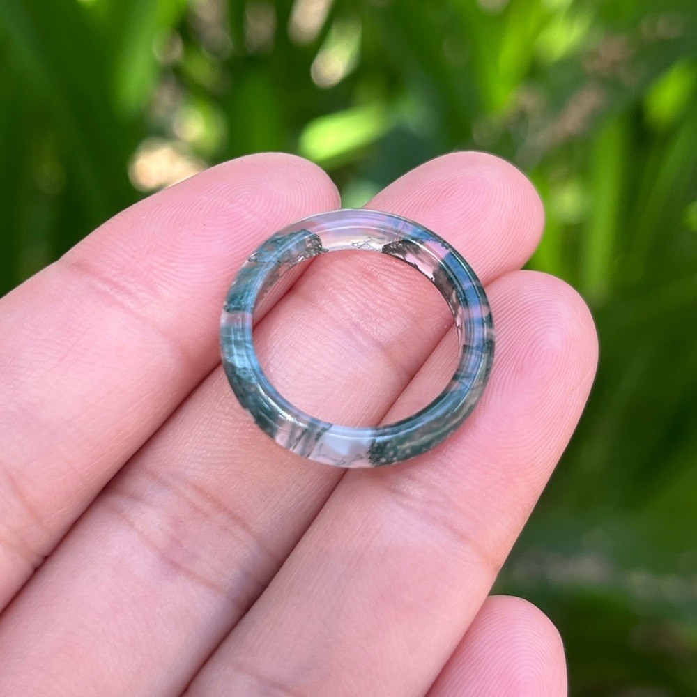Size 6.5 dainty green moss agate band 1796
