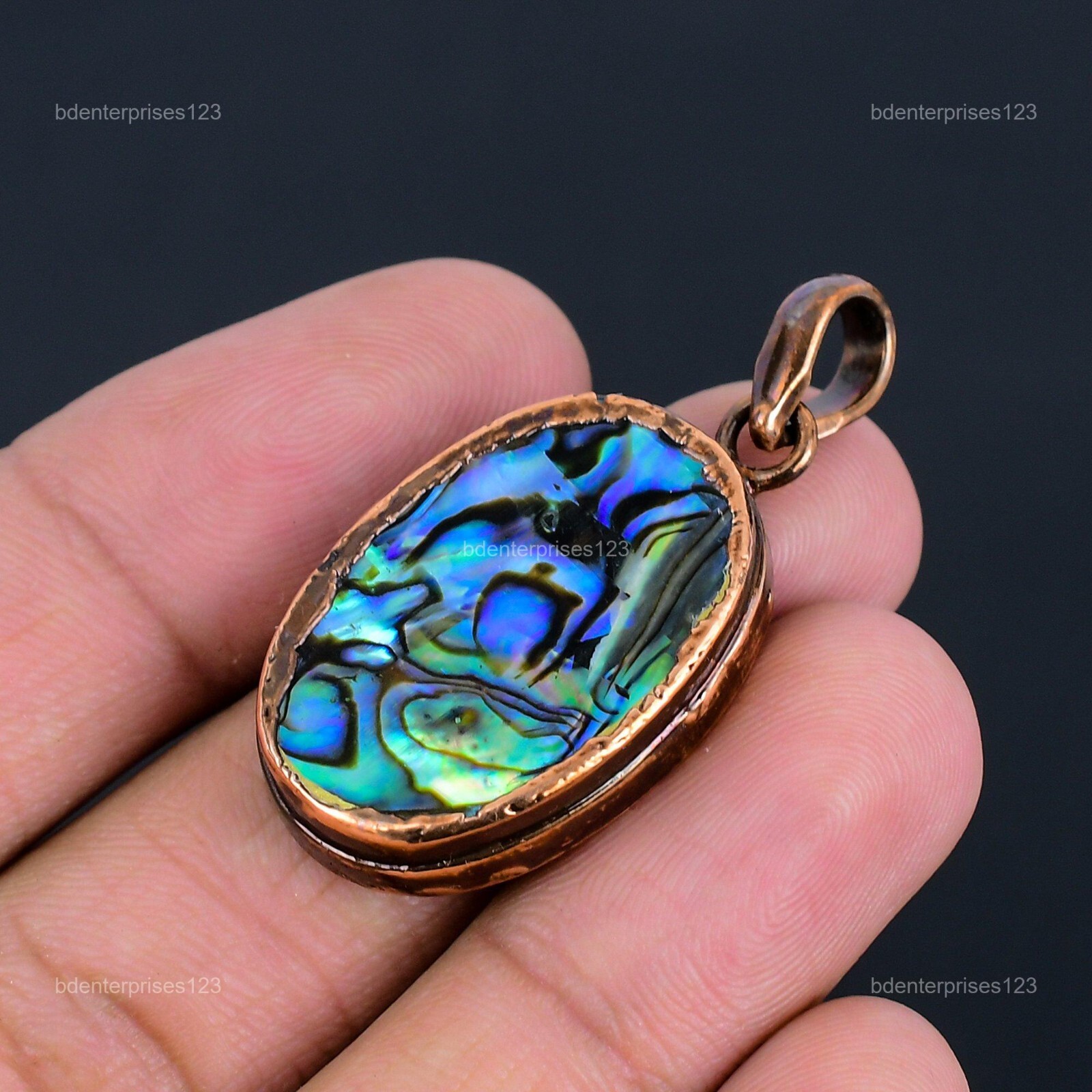 Oval Abalone Shell Stone Copper Sister Anniversary Electroformed Pendant Jewelry