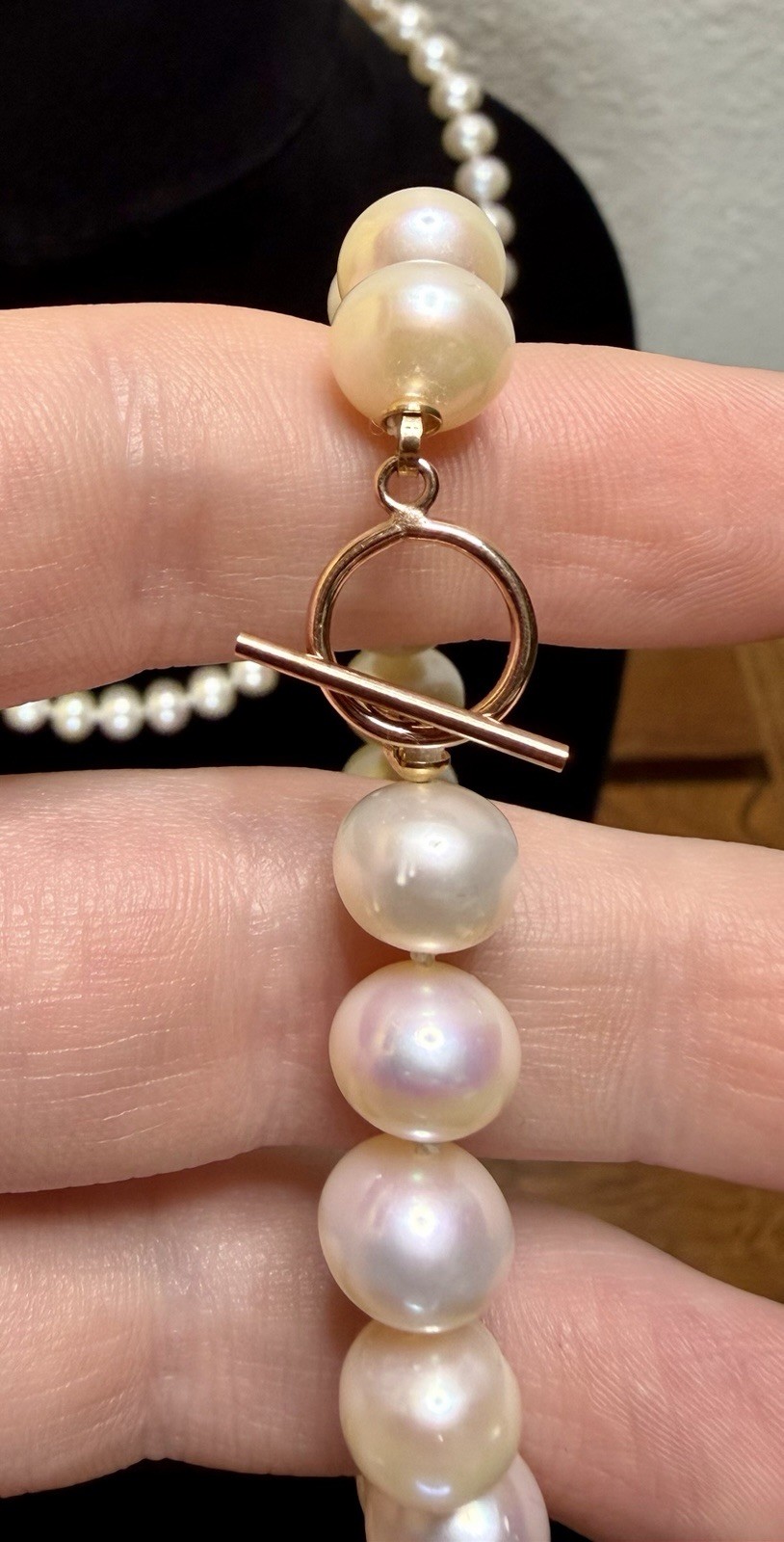 Natural Pearl Necklace 18in/Bracelet 7.5in Set, Rose Gold Toggle Clasp