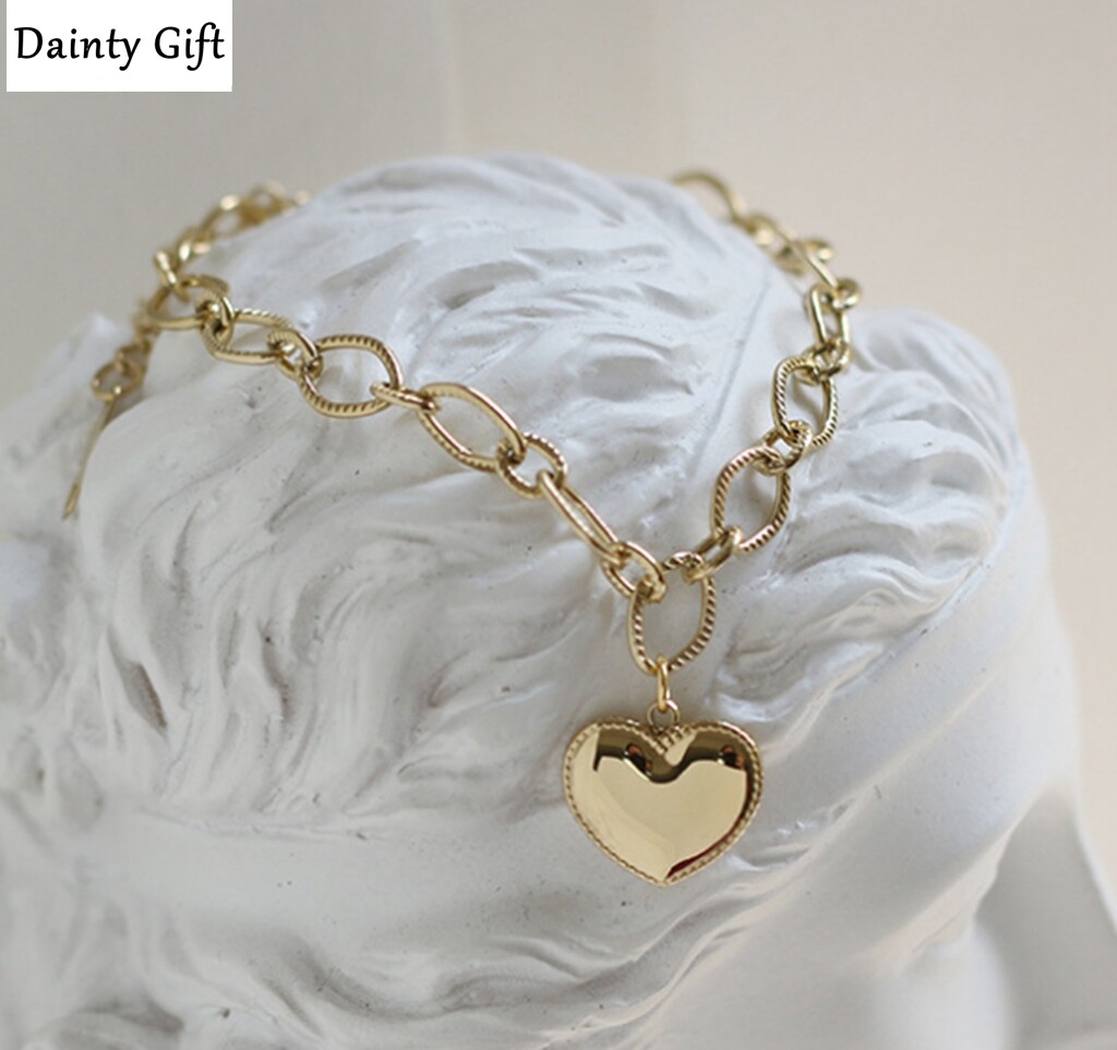 Women Girl Titanium Stainless Steel Non Fade Gold Heart Hand Bracelet 6.5-8.5″
