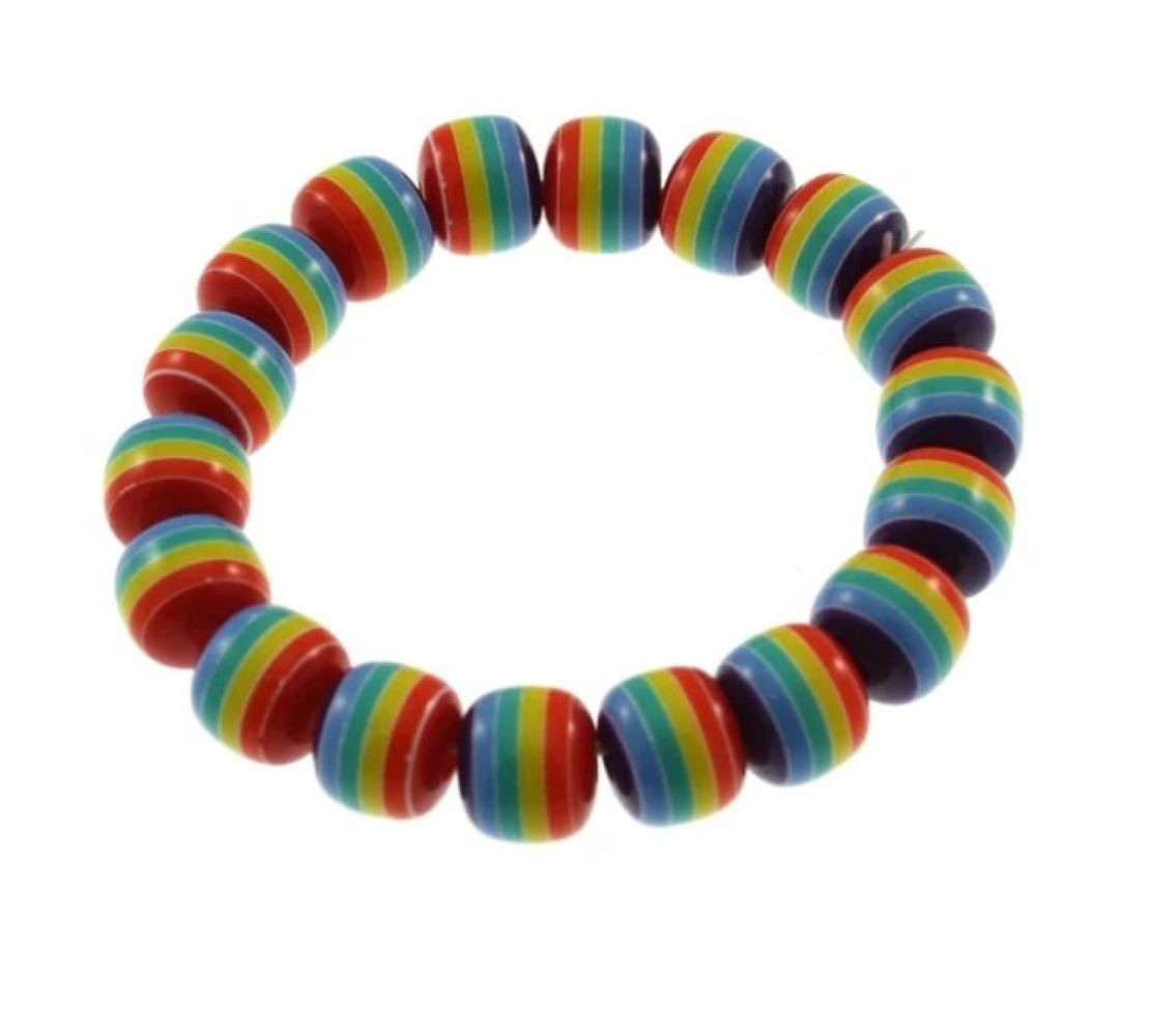 Unisex Gay Pride Festival Rainbow Stripe Chunky Ball Bead Bracelet Elasticated