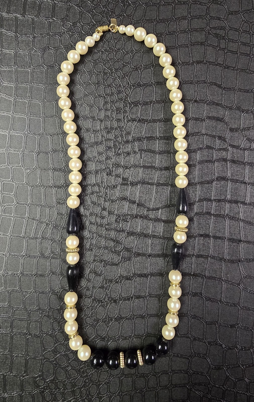 1928 Jewelry Company Necklace Faux Pearl with Rounded Black & Ivory Beads