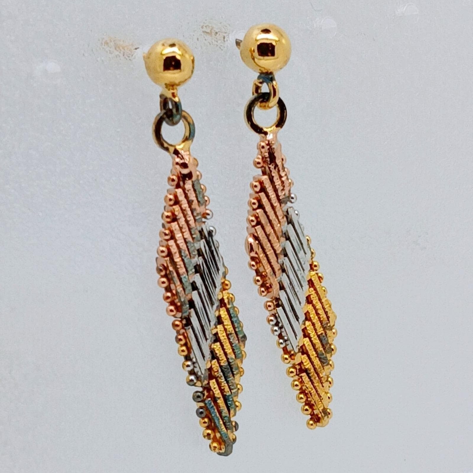 Tri-Color Gold Vermeil Sterling Silver Diamond Cut Dangle Ball Stud Earrings New