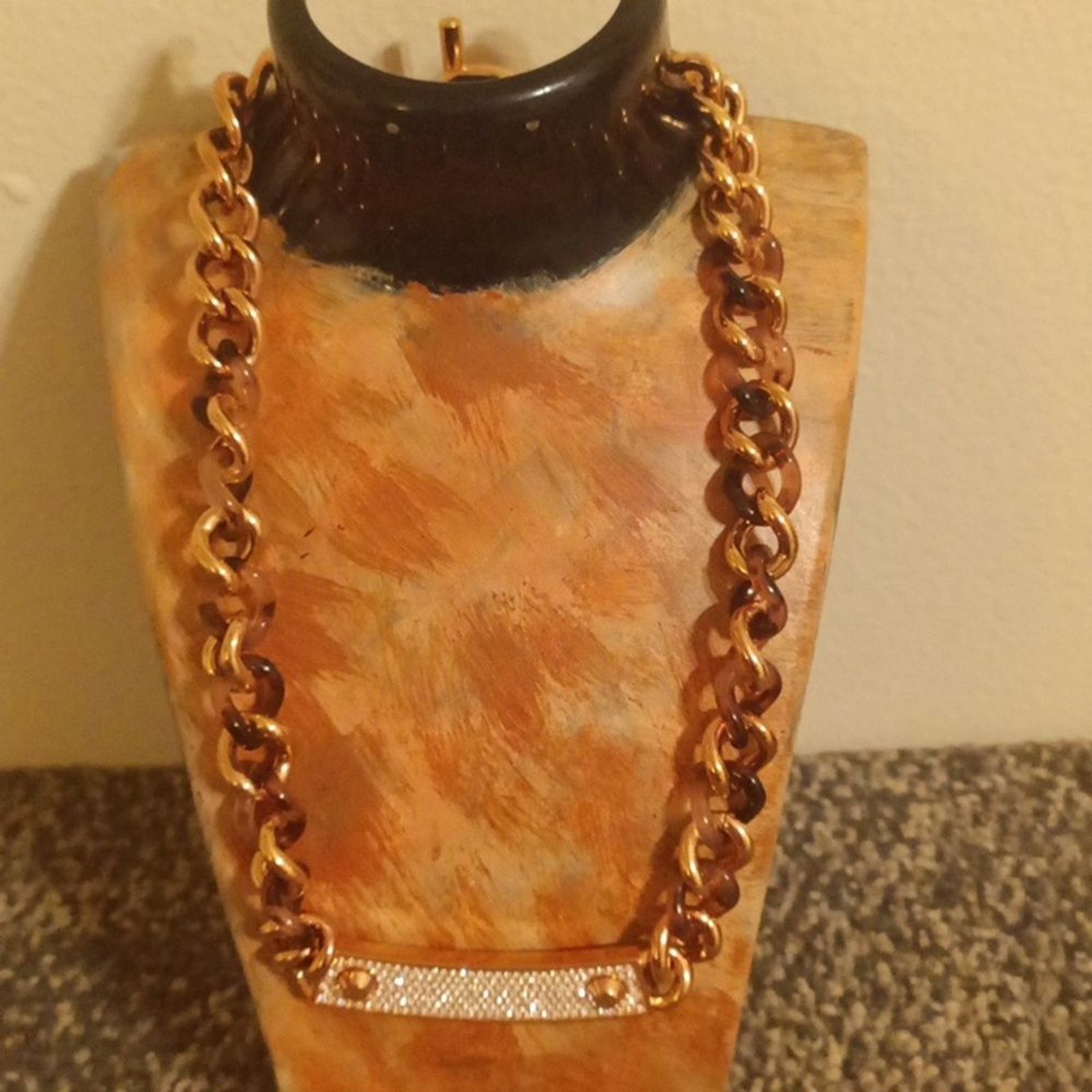 Michael Kors rose gold tortoise shell rhinestone statement necklace