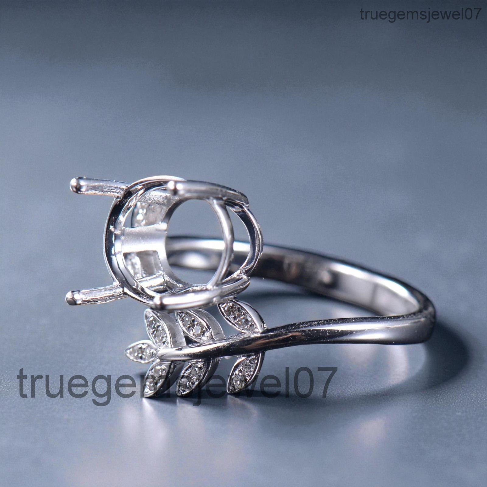 Unique Leaf Engagement Ring Setting Oval Cut 6x5mm Ring Sterling Silver Ring